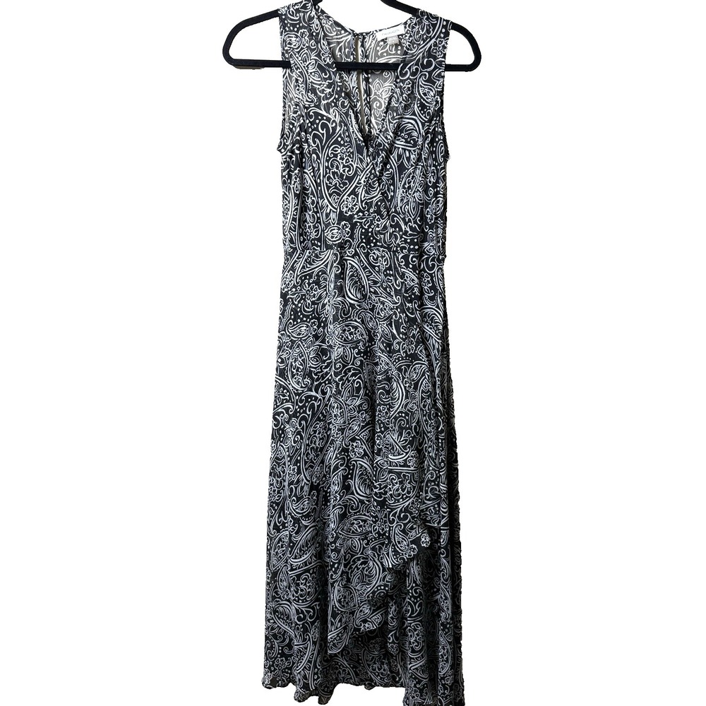 Calvin Klein seeveless wrap dress womans size small black white paisley